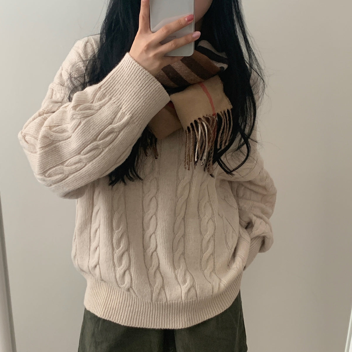 Dark Academia Cable Knit V-Neck Sweater