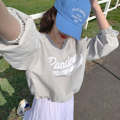 Logo Print V-Neck Oversized Sweatshirt