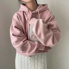 Solid Color Oversized Cropped Hoodie