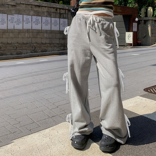 Lace Patchwork Bowknot Baggy Sweatpants
