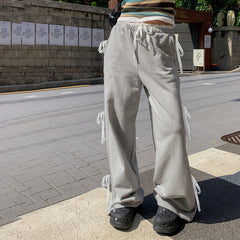 Lace Patchwork Bowknot Baggy Sweatpants