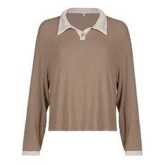 Polo Collar Long Sleeve Knitted Tee