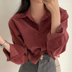Dark Academia Solid Color Crop Long Sleeve Blouse