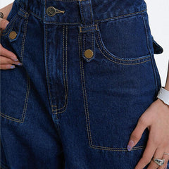 Stitched Detail Straight Leg Cargo Jeans - fairypeony