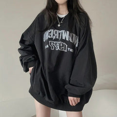 Letter Print Oversized Round Neck Sweatshirt