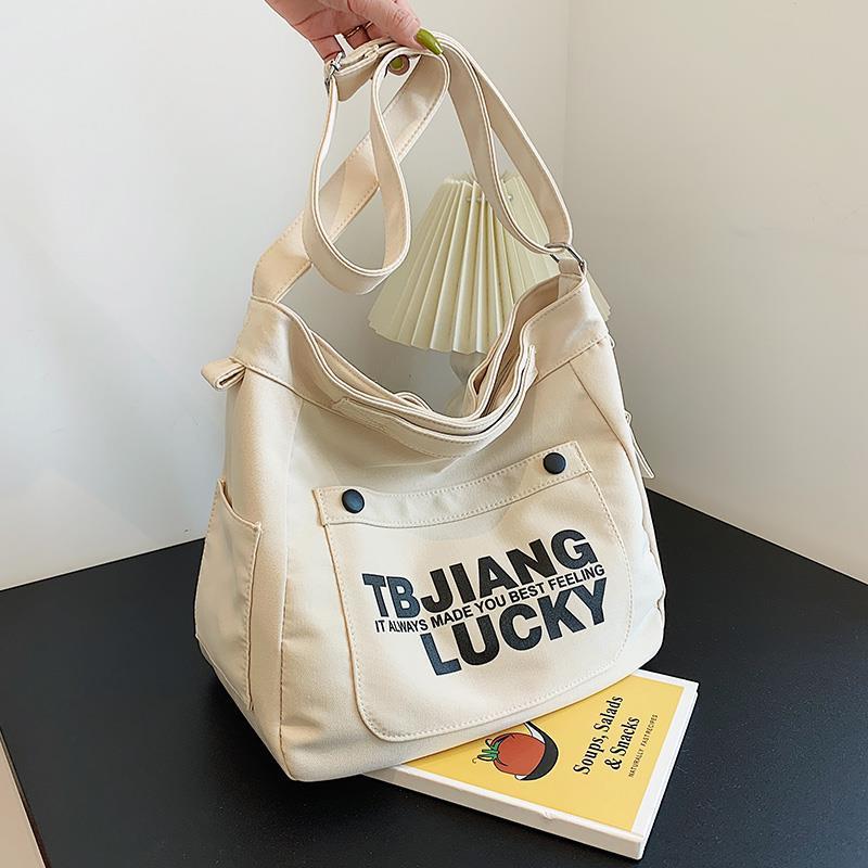 Letters Large Canvas Crossbody Bag - fairypeony