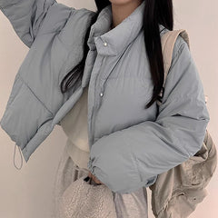 Solid Color Stand Collar Padded Coat