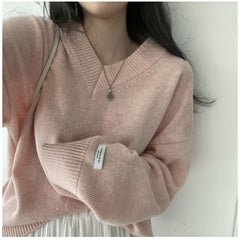 Dark Academia Solid Color V-Neck Pullover Sweater