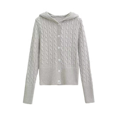 Cable-Knit Hooded Cardigan for Women