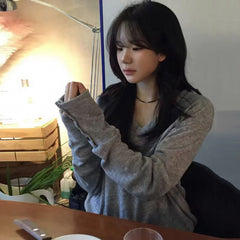 Korean Style Knitwear Top with Slit Cuffs