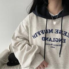 Letter Print Oversized Solid Color Hoodie