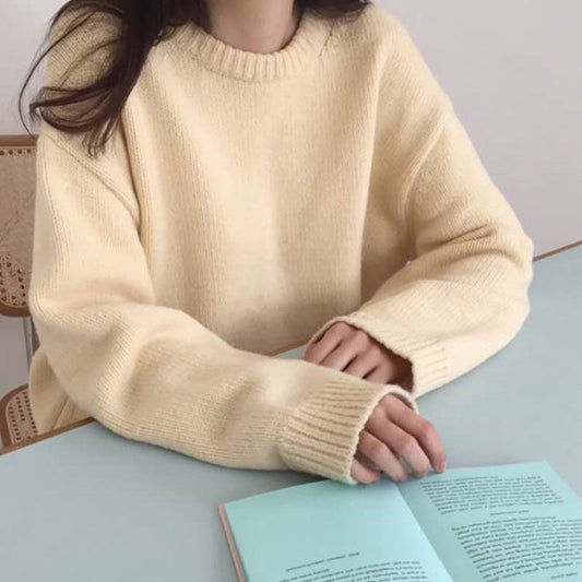 Round Neck Solid Color Pullover Sweater