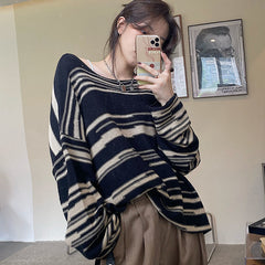 Oversized Stripe Jumper Knit Sweater - fairypeony