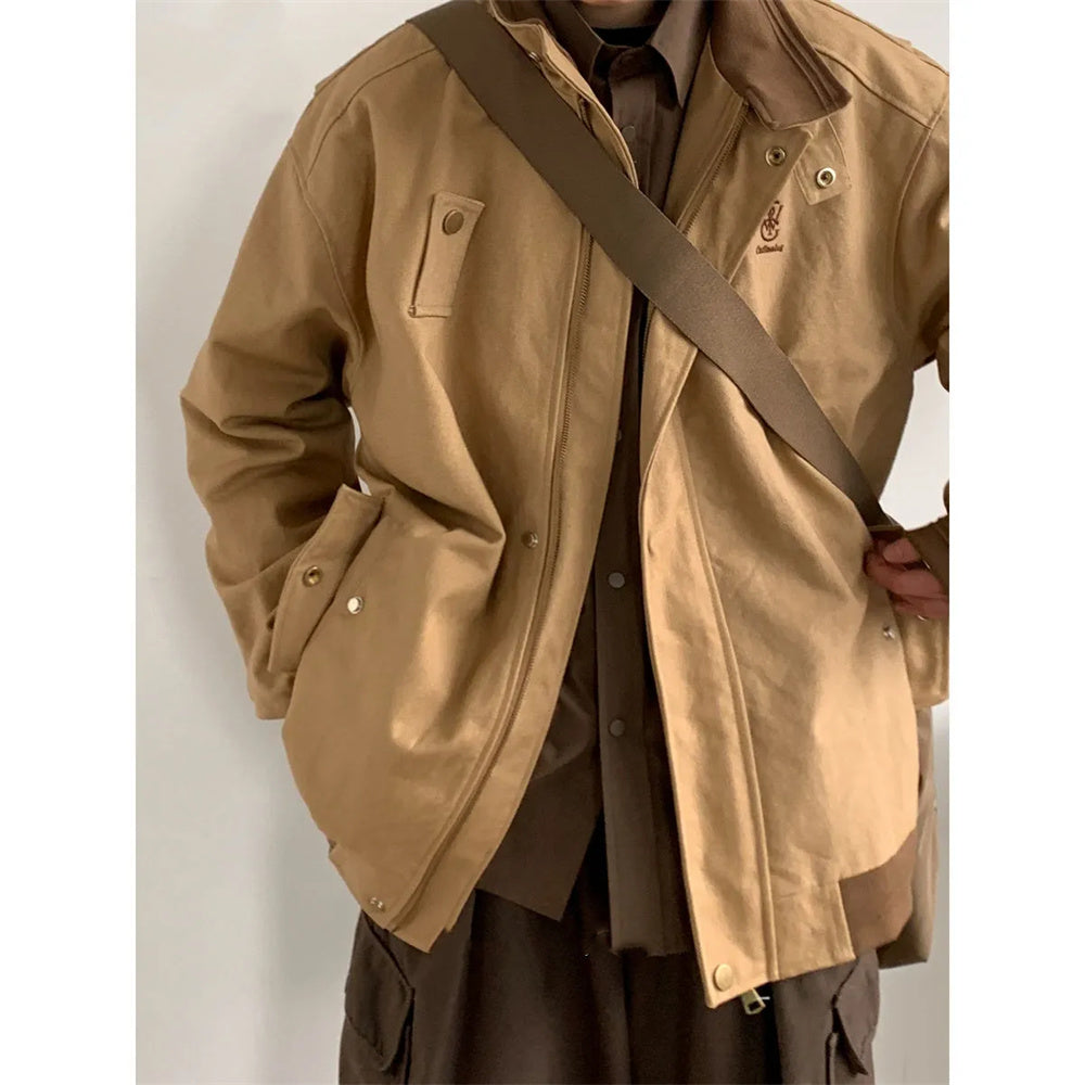 Patchwork Oversized Cargo Zip UP Jacket - fairypeony