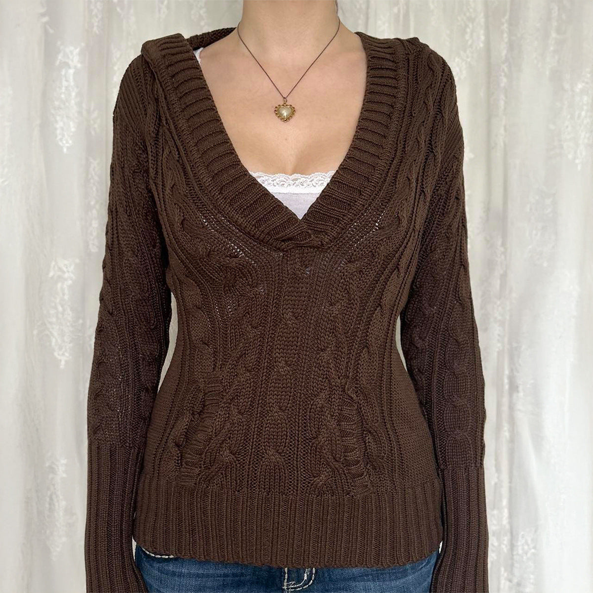 Womens Long Sleeve V-Neck Sweater