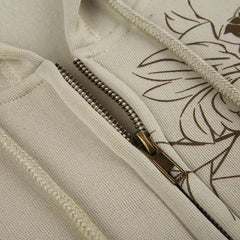 Vintage Floral Graphic Zip Up Hoodie - fairypeony