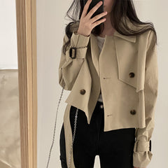 Solid Color Suit Collar Double Breasted Trench Jacket