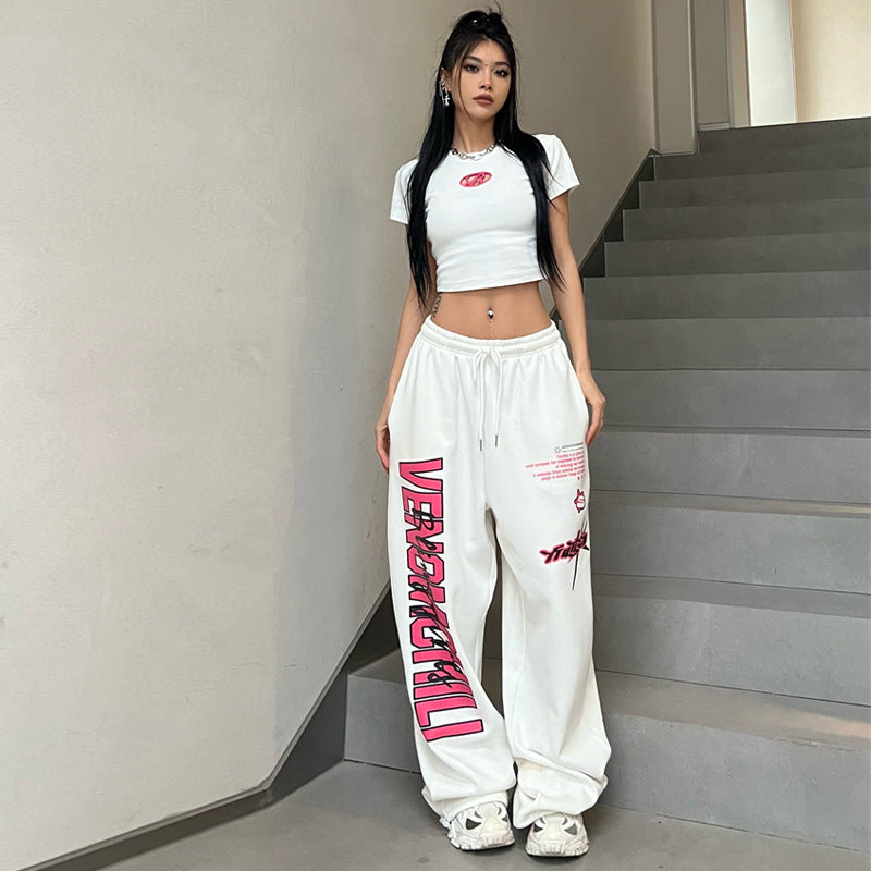 Contrast Color Print Loose Sweatpants - fairypeony