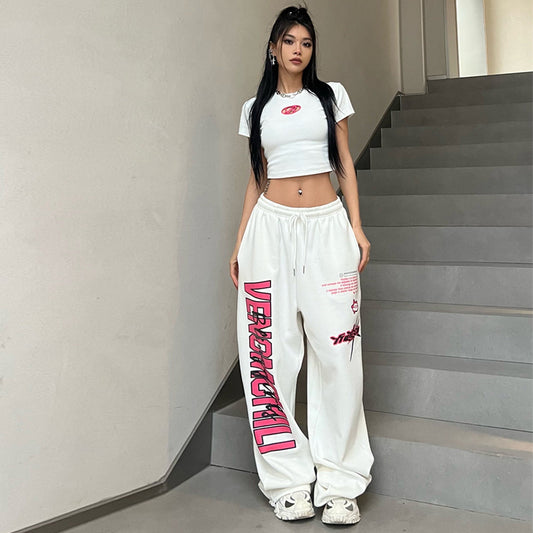 Contrast Color Print Loose Sweatpants - fairypeony