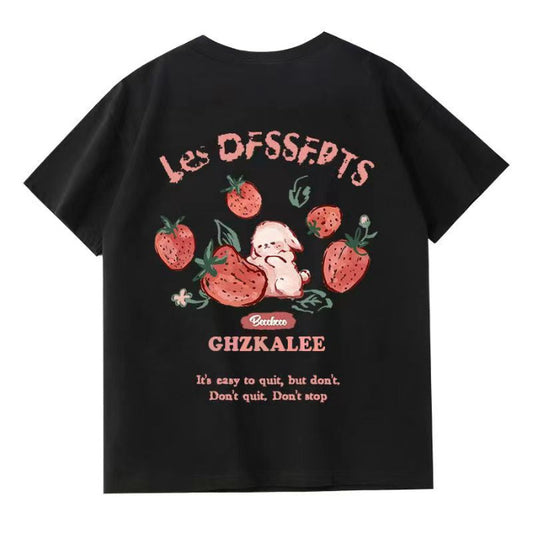 Strawberry Rabbit Print Oversized T-shirt - fairypeony