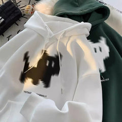 Black Cat Print Solid Color Oversized Hoodie