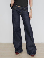 Letter Embroidery Low-Waist Flared Jeans