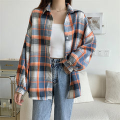 Vintage Plaid Oversized Loose Blouse