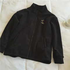 Embroidery Zip Up Fleece Jacket - fairypeony