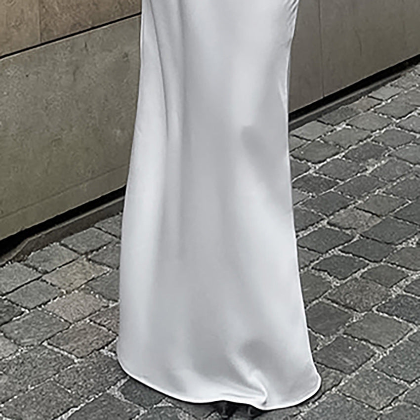 Solid Satin High Rise Mermaid Maxi Skirt - fairypeony