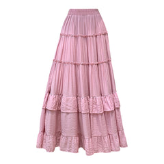 Aesthetic Solid Color Ruffled Maxi Skirt