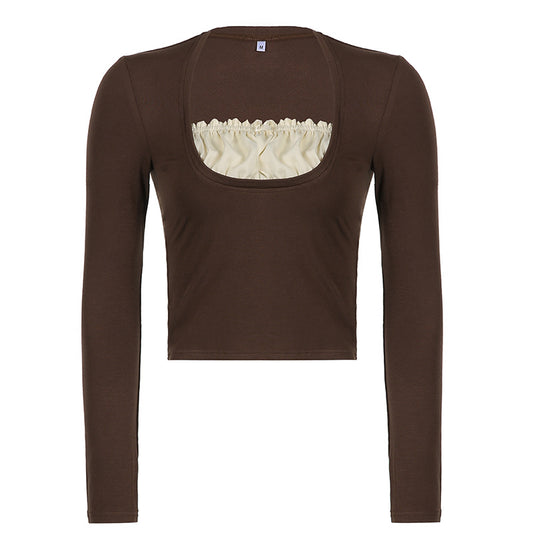 Solid Color Patchwork Long Sleeve Tee