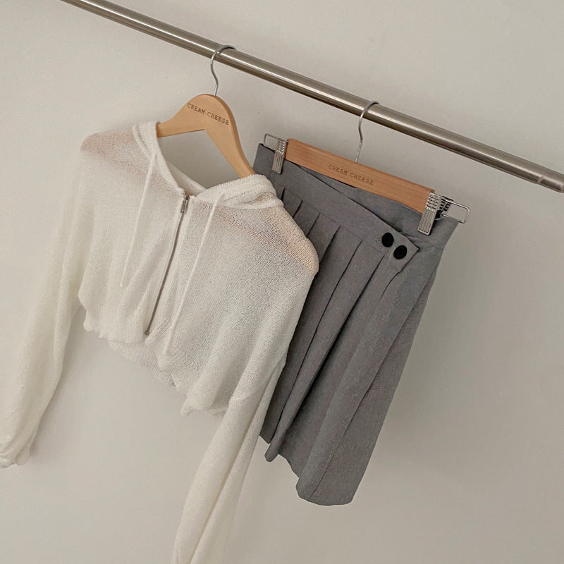 Vintage Zip Up Knitted Cropped Hoodie - fairypeony