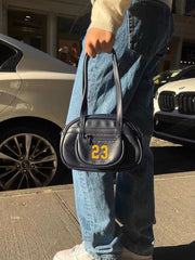 23 Embroidery Navy Blue Pu Leather Handbag