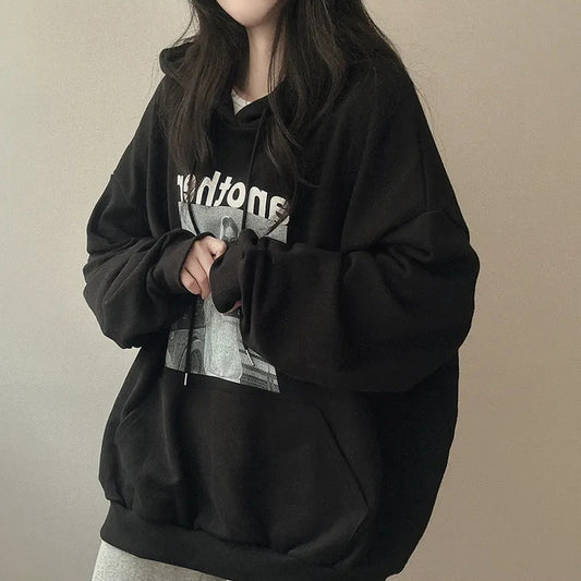 Vintage Print Oversized Hoodie - fairypeony