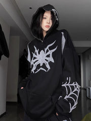 Embroidery Punk Spider Zip Up Hoodie - fairypeony