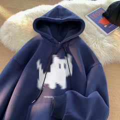 Black Cat Print Solid Color Oversized Hoodie
