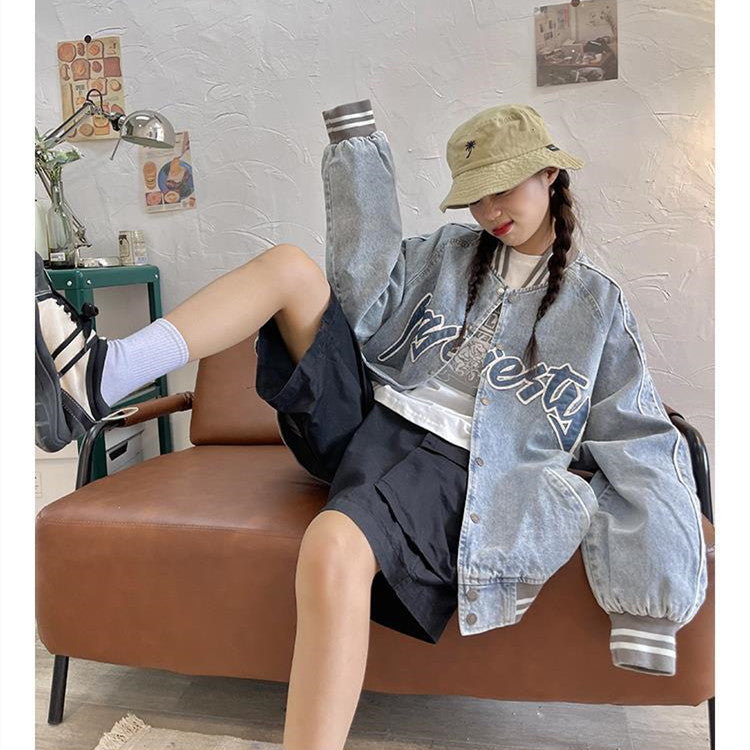 American Style Print Denim Jacket - fairypeony