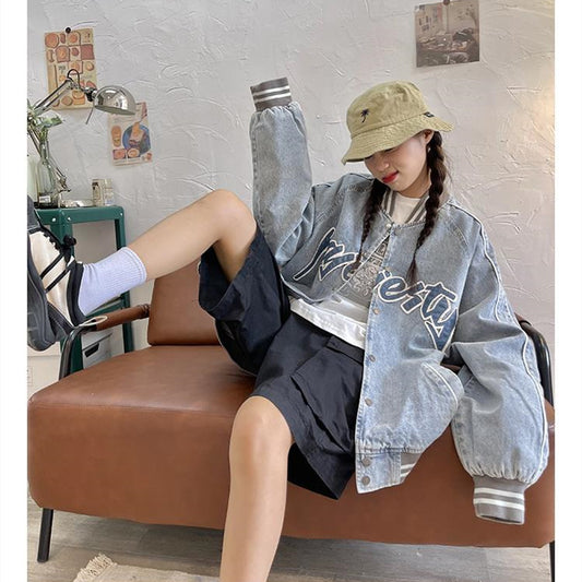 American Style Print Denim Jacket - fairypeony