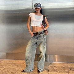 Vintage Gradient Wash Straight Leg Jeans - fairypeony