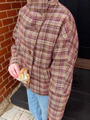 Women Stand Collar Wool Plaid Jacket