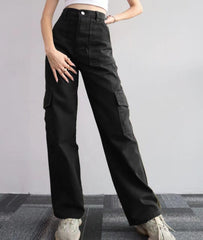 Street Style Straight Leg Cargo Pants - fairypeony