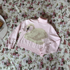 Womens Elegant Swan Pattern Loose Turtleneck Sweater