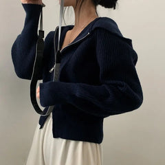 Double-headed Zipper Solid Color Hooded Cardigan