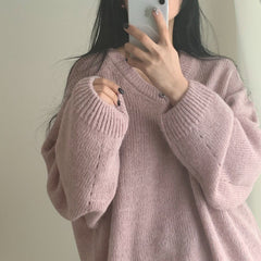 V-Neck Solid Color Pullover Sweater