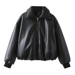 Womens Motorcycle Style Leather Cotton Coat