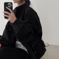 Oversized Zip Up Bomber Jacket - fairypeony