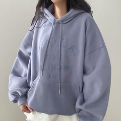 Solid Color Letter Embroidery Oversized Hoodie