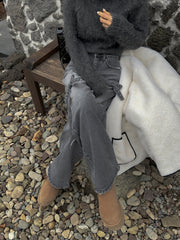 Vintage Straight-leg Bow Washed Jeans