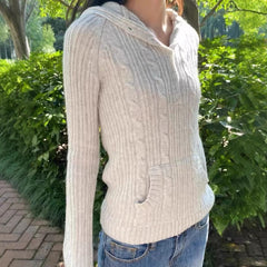 Womens Lapel Long Sleeve Knit Top