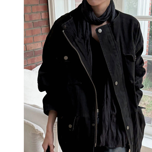 Women's Retro Distressed Multi-Pocket Workwear Trench Coat